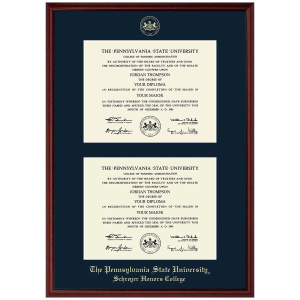 #101 Schreyer Honors Colleges double diploma frame Camby (Mahogany)